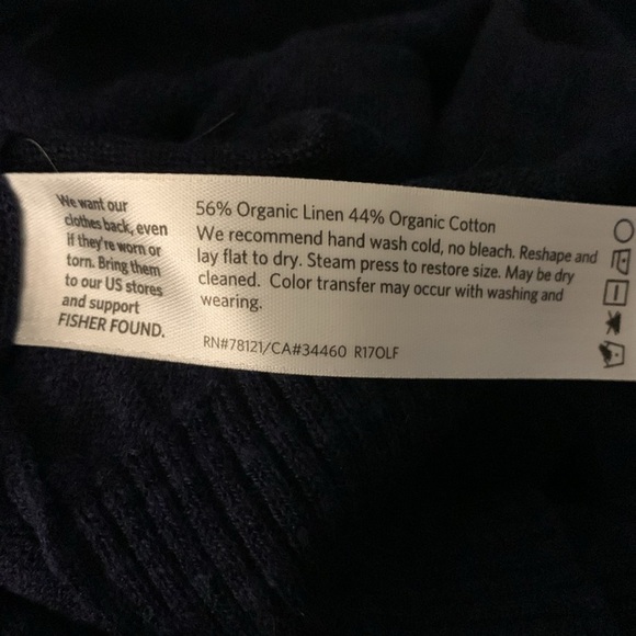 Eileen Fisher V-Neck Linen Blend Navy Blue Sweater - Picture 5 of 5